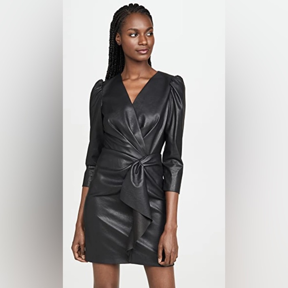 NWT Rebecca Taylor Black Vegan Leather Wrap Dress
